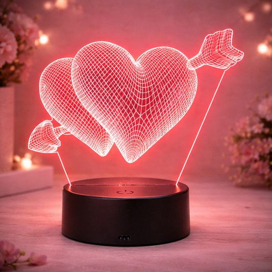 Lampă LED 3D Inimă Străpunsă de Săgeată , Cadou Romantic