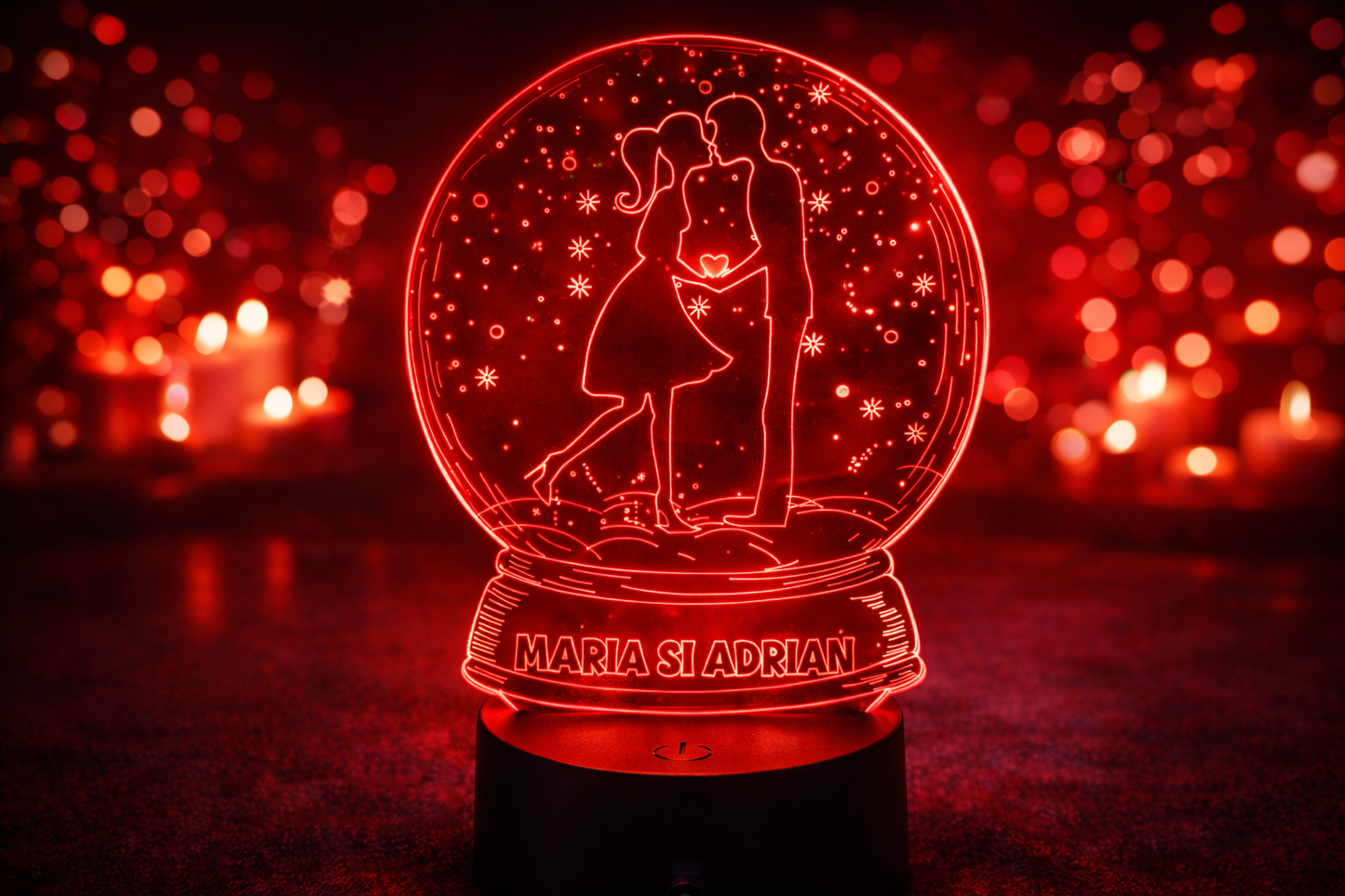 Lampă LED 3D Cuplu Îndrăgostit Personalizată – Nume Gravabil, Lumină LED Romantică