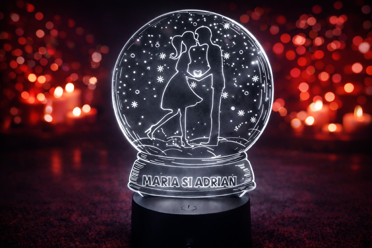 Lampă LED 3D Cuplu Îndrăgostit Personalizată – Nume Gravabil, Lumină LED Romantică