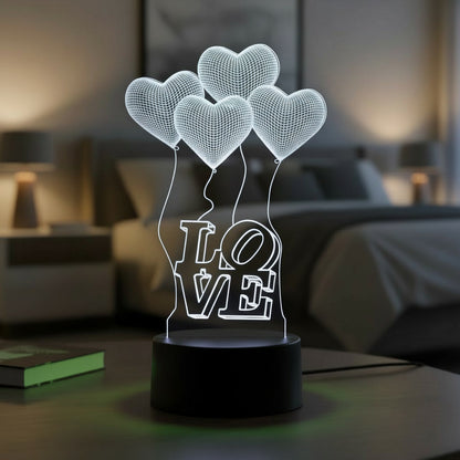 Lampă LED 3D LOVE cu Inimi – Cadou Romantic Personalizat, Iluminare Multicolor