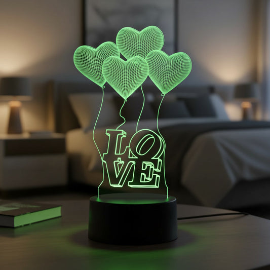 Lampă LED 3D LOVE cu Inimi – Cadou Romantic Personalizat, Iluminare Multicolor
